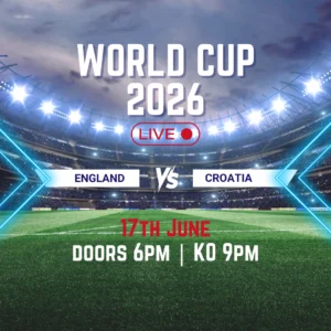 Watch England vs Croatia 17th June at Login Lounge Camberley